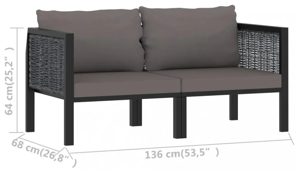 kétszemélyes antracitszürke polyrattan kanapé párnákkal