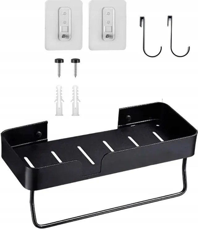 Fürdőszobai Polc Fém Törölközőtartóval, Fekete, Téglalap Alakú