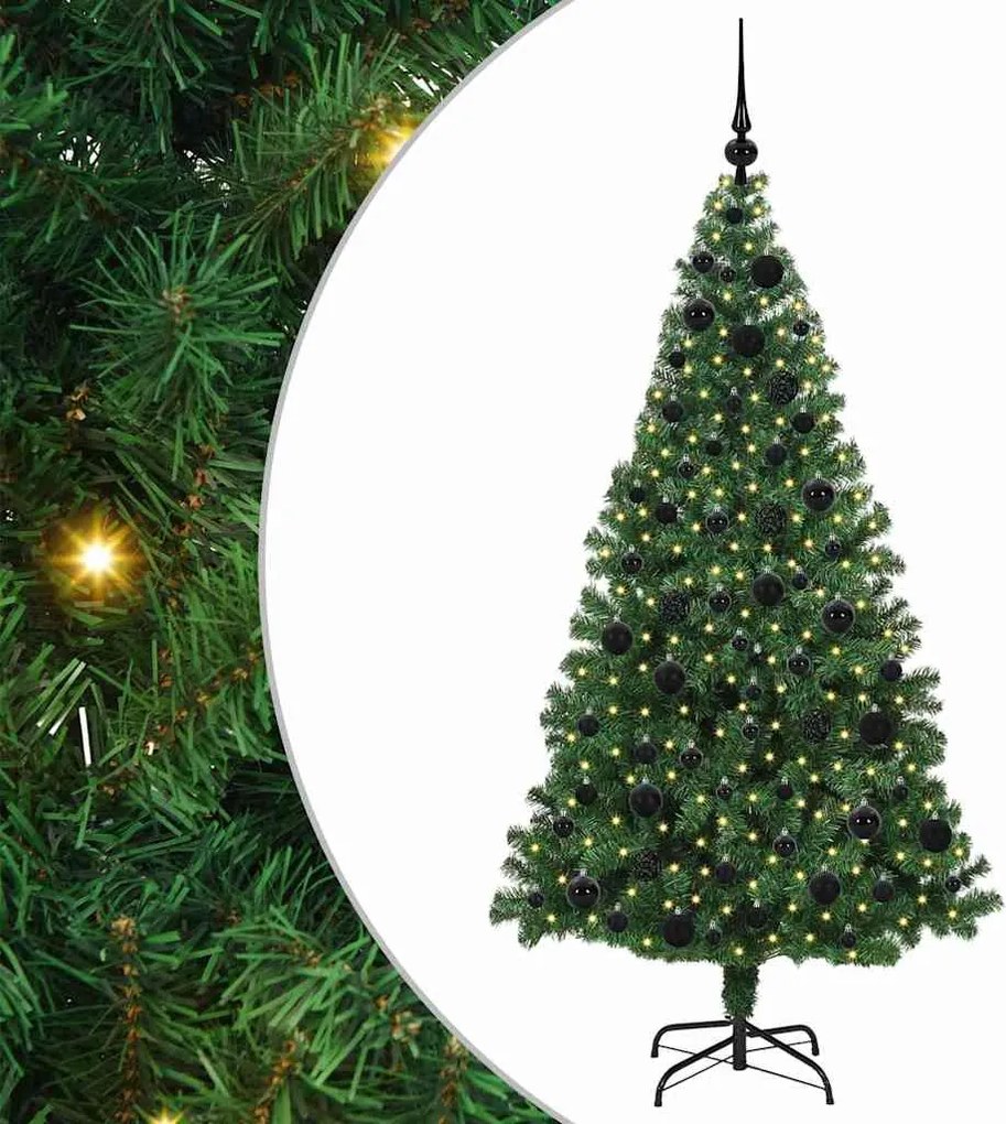 vidaXL Mű karácsonyfa 300 LED-del Zöld 180 cm PVC és Acél és Műanyag