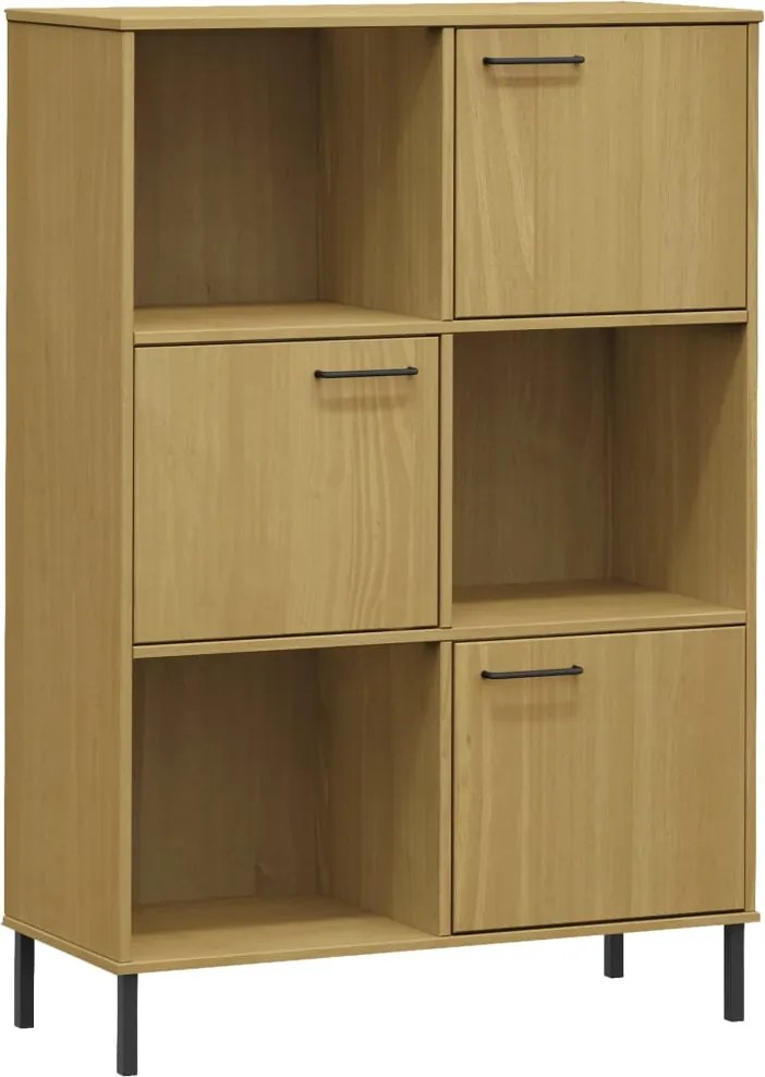 vidaXL OSLO barna tömör fa könyvszekrény fém lábakkal 90x35x128,5 cm