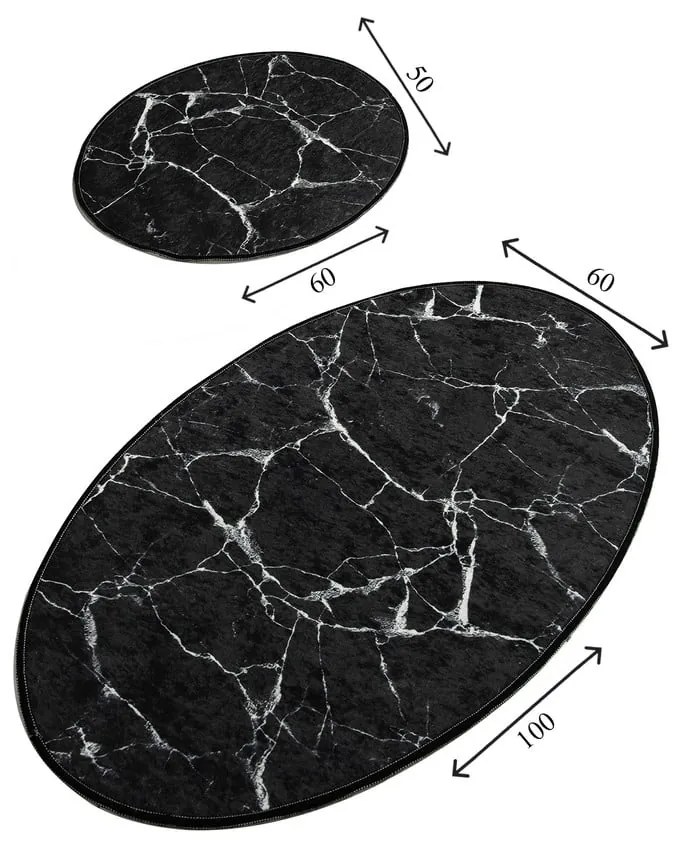Marble 2 db-os fekete ovális fürdőszobai kilépő szett - Foutastic