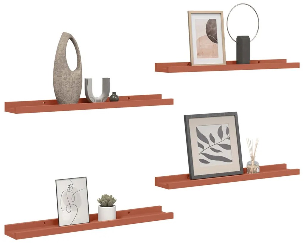 vidaXL Falpolc polcokkal tárolóval 4 pcs Piros 60 x 9 x 3 cm Faanyag