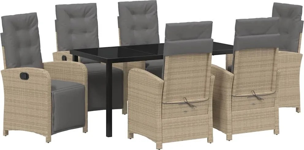 vidaXL Kert étkező szett párnával 7 pcs Bézs polirattan