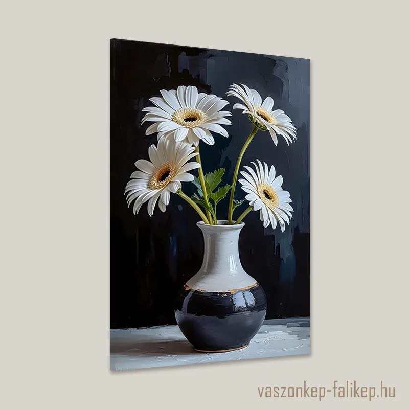Fehér gerbera csokor vázával – elegáns prémium falikép 40x60cm