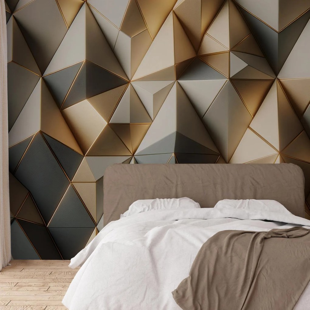 Fotótapéta - Bézs 3D minta arannyal (147x102 cm)