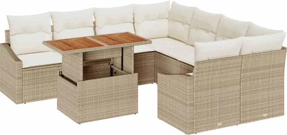vidaXL Kert étkező szett párnával Beige és krém 100 x 55 x 73 cm
