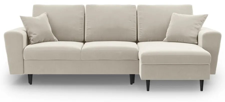 Bézs bársony kinyitható tárolóhelyes sarokkanapé Kyoto – Cosmopolitan Design