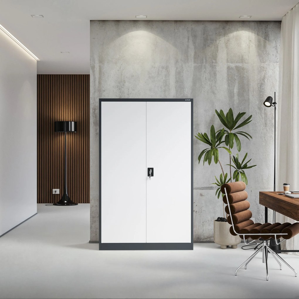 Fém iratszekrény JAN II, 1150 x 1850 x 400 mm, antracit-fehér