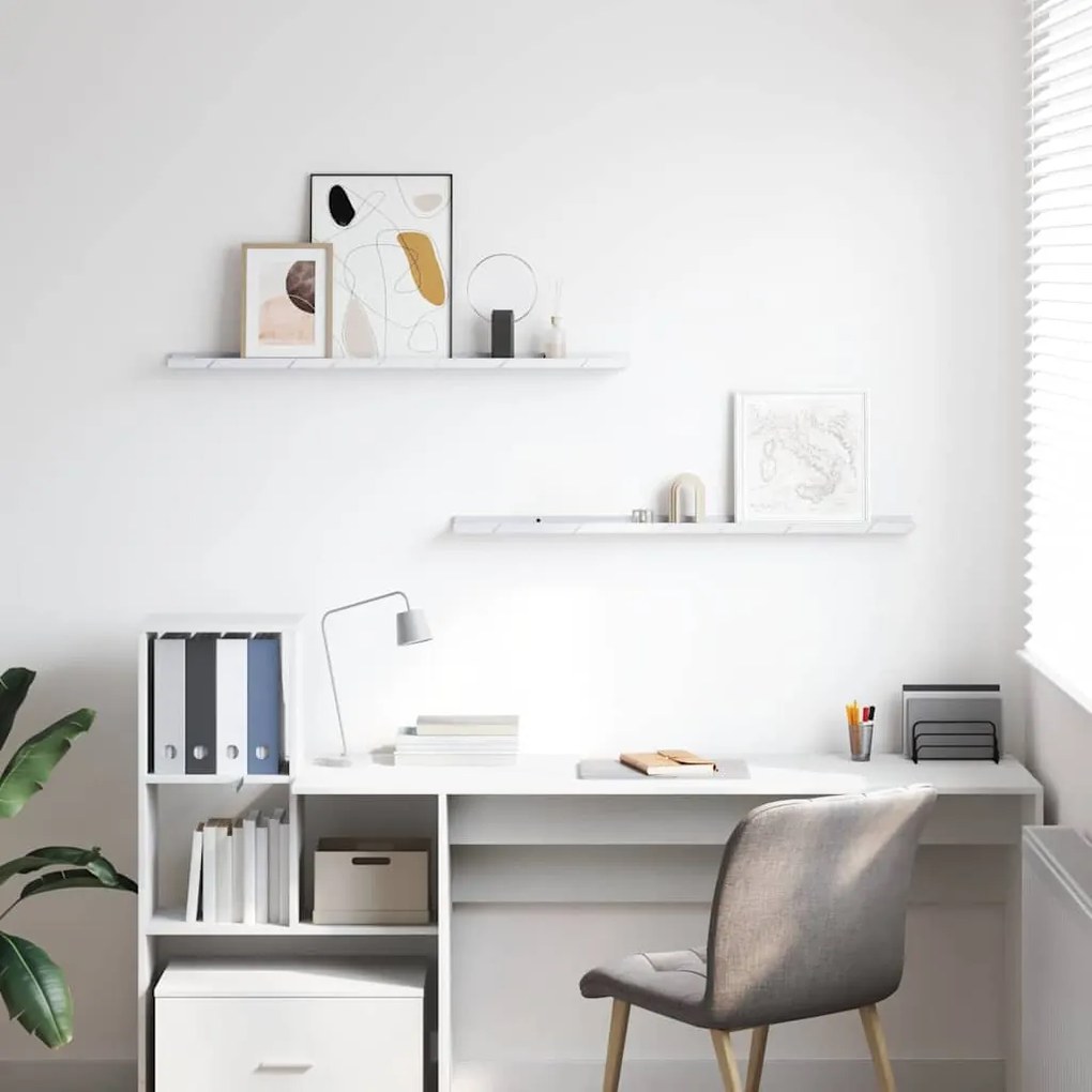 Falpolc polcokkal 2 pcs Fehér márvány 100 x 9 x 3 cm Faanyag