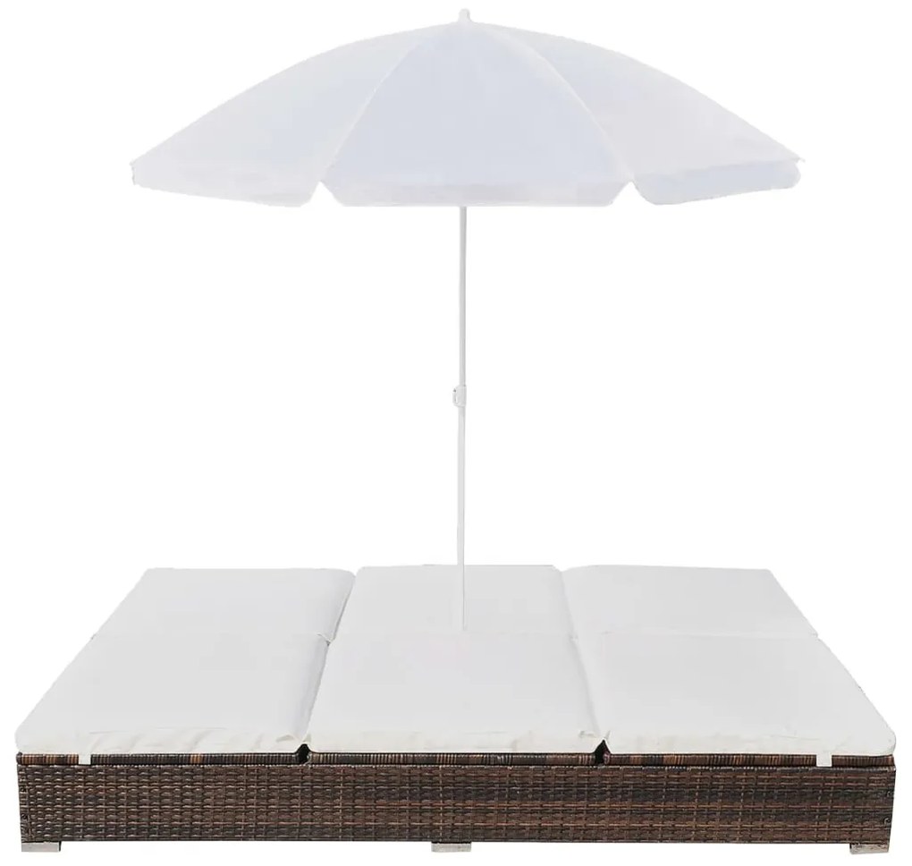 Barna polyrattan napozóágy napernyővel