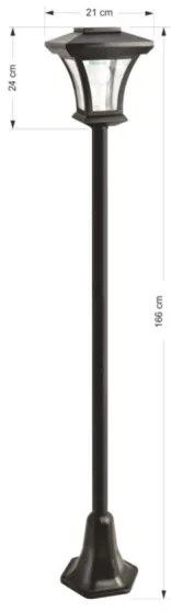 Napelemes kültéri LED-lámpa, 1,2 V, 1800 mAh, IP44, fekete