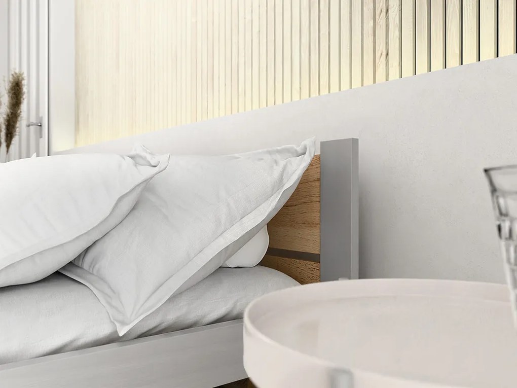 Ágy IKAROS DOUBLE 90 x 200 cm, artisan tölgy/szürke Ágyrács: Lamellás ágyrács, Matrac: Coco Maxi 20 cm matrac