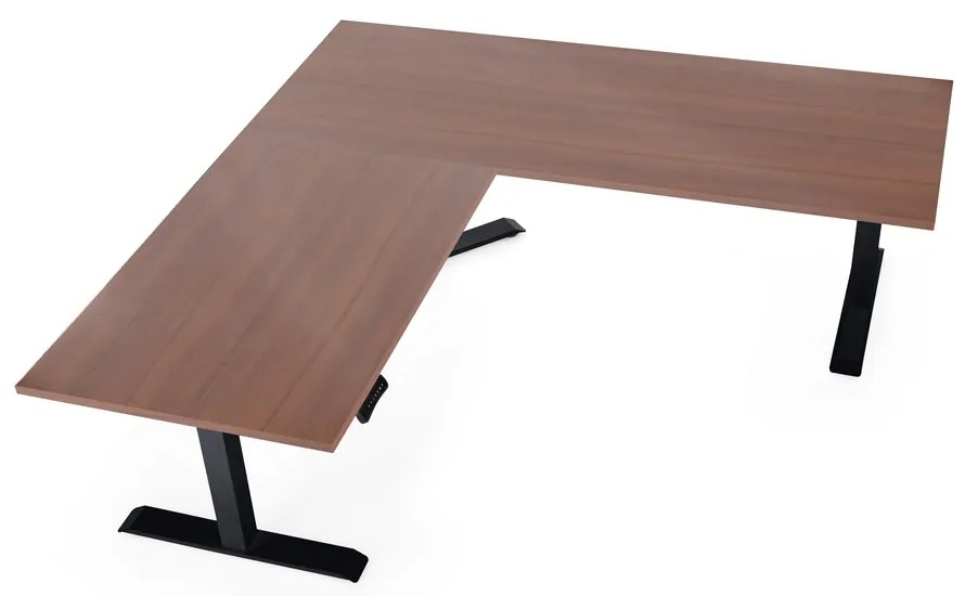 OfficeTech Angle állítható magasságú asztal, 180 + 120 cm, fekete alap, dió