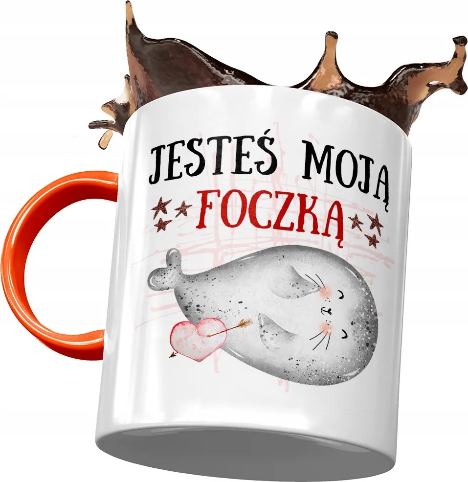 Narancssárga bögre fóka ajándék fényképes nyomtatással