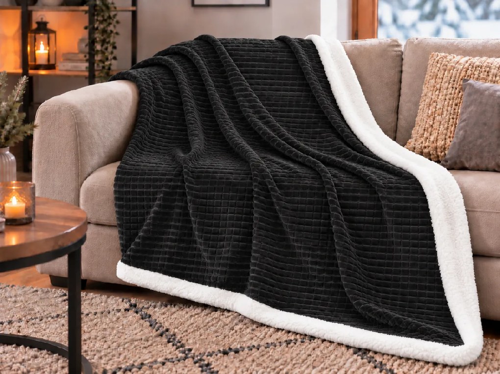 Sherpa pléd BRICKY, fekete Méret: 150 x 200 cm