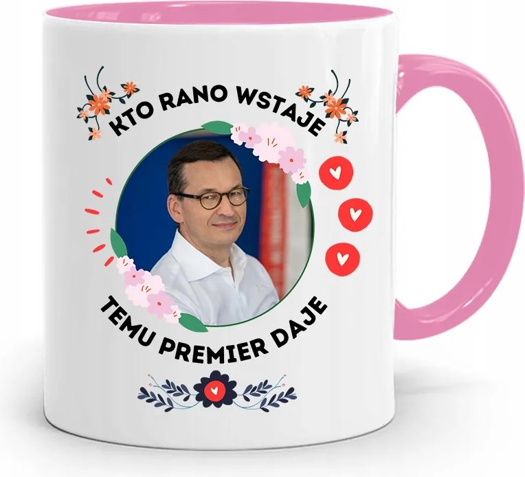 Rózsaszín Politikai Bögre Mateusz Morawiecki Miniszterelnök fényképes nyomtatással