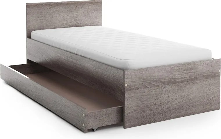 Ágy ELISA 90 x 200 cm, szarvasgomba tölgy Matrac: SOMMERA 18 cm matraccal, Ágyrács: Deszkás ágyráccsal