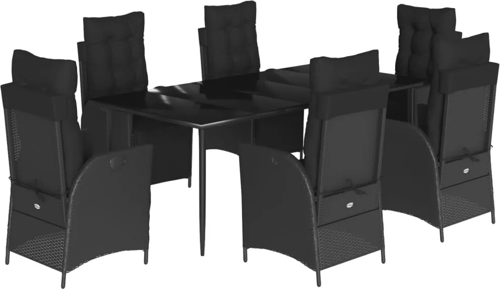 vidaXL 7 részes fekete polyrattan kerti étkezőgarnitúra párnával