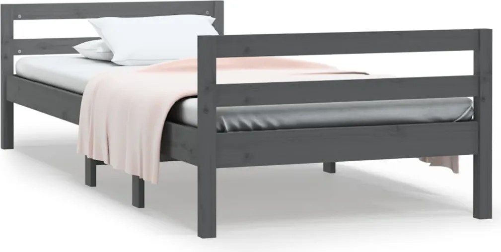 vidaXL szürke tömör fenyőfa ágykeret 90 x 200 cm