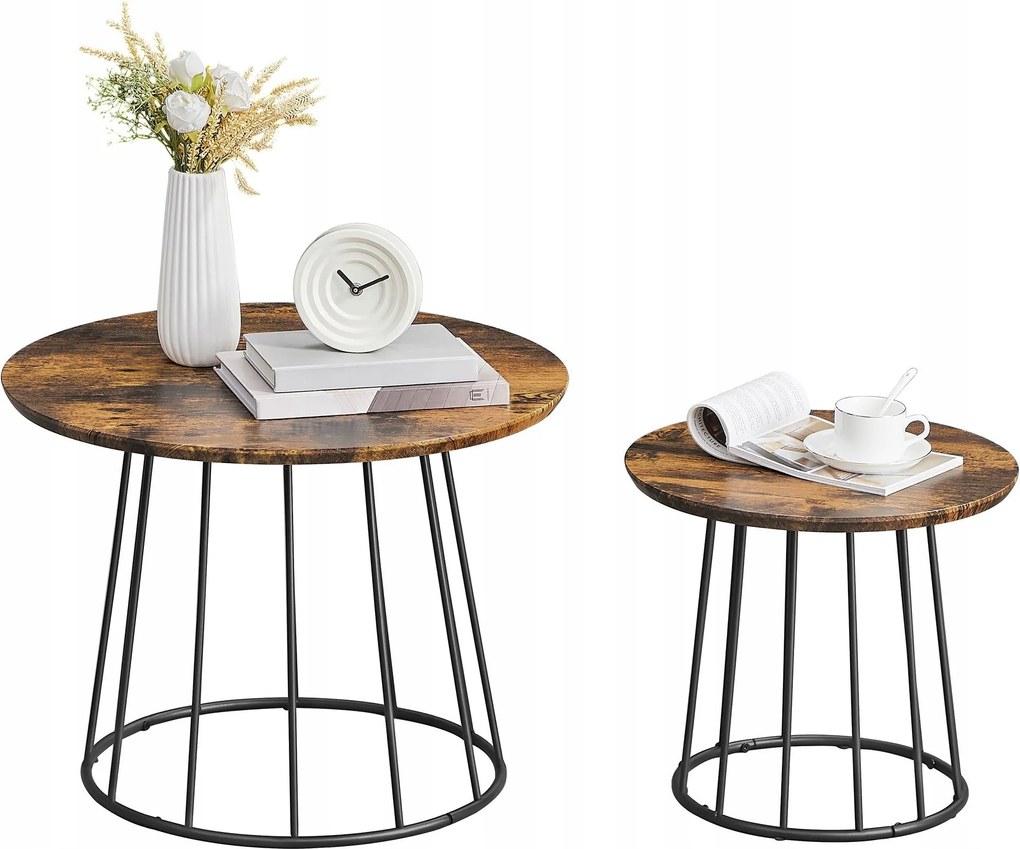 Dohányzóasztal Songmics Vasagle kerek 60 x 60 x 45cm rusztikus tölgy/ son52