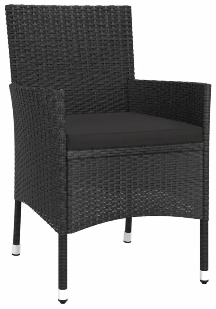 vidaXL 5 részes fekete polyrattan kerti bisztrógarnitúra párnákkal