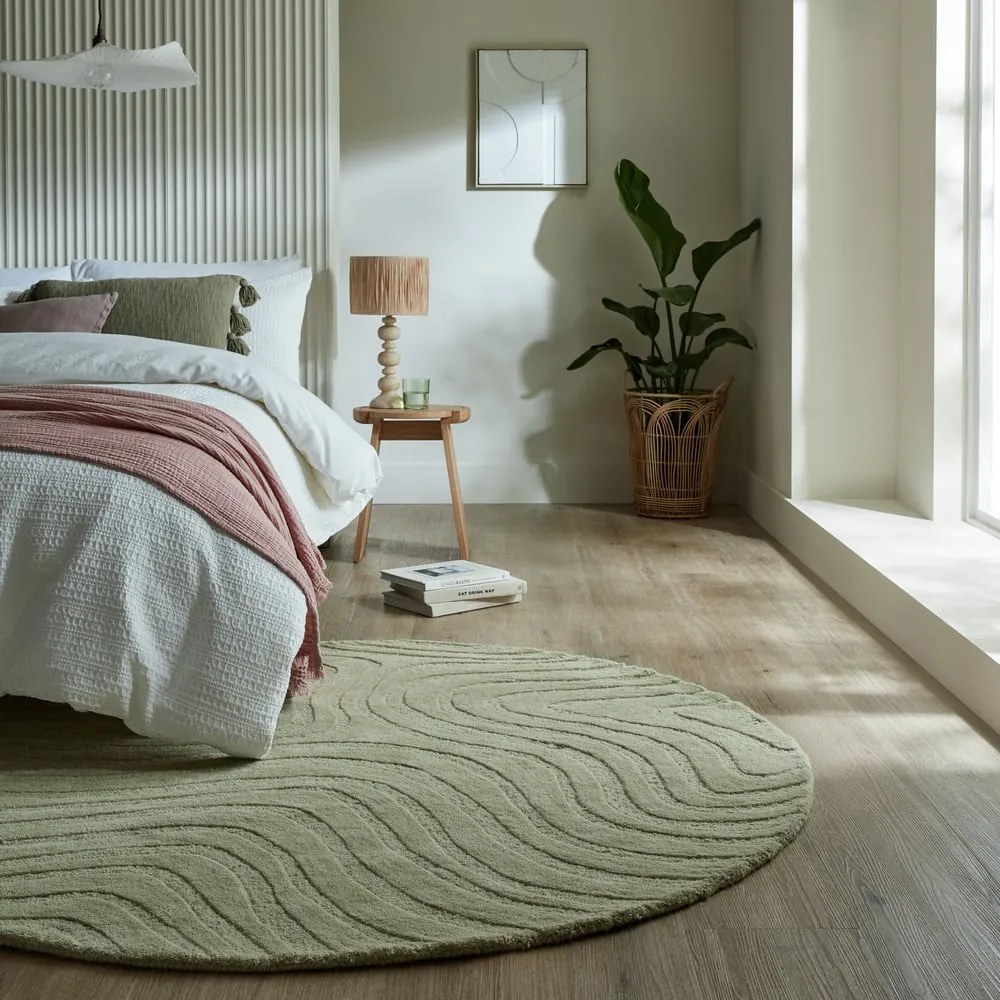 Khaki kézi szövésű gyapjú kerek szőnyeg ø 160 cm Mesmerise Sage – Flair Rugs