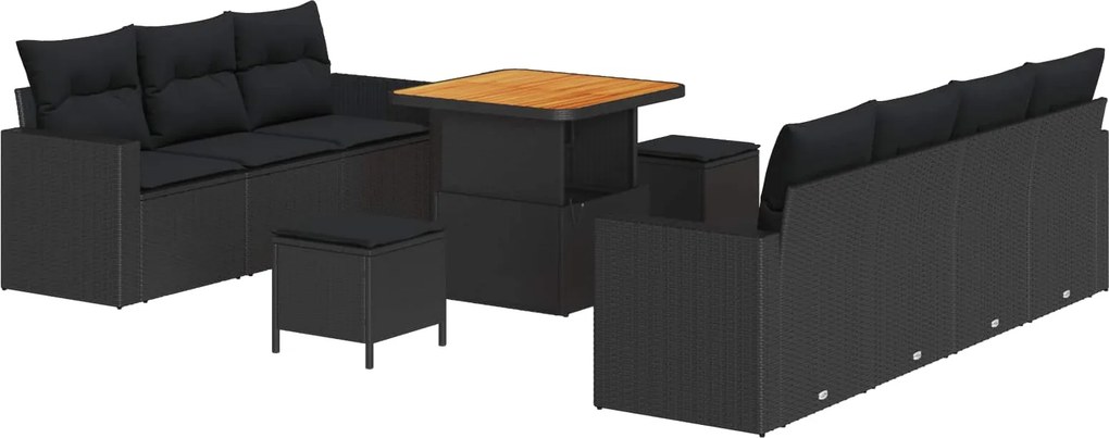vidaXL Kerti Kanapé Szett 10 pcs Fekete polirattan