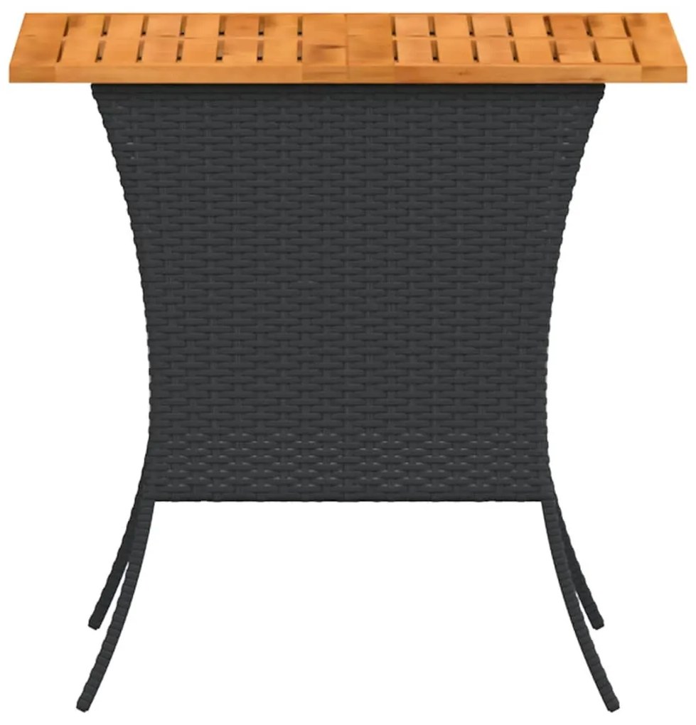 fekete polyrattan kerti asztal akácfa lappal 105x75x72 cm