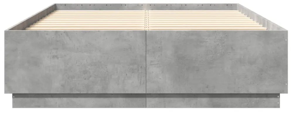 betonszürke szerelt fa ágykeret LED-del 160 x 200 cm