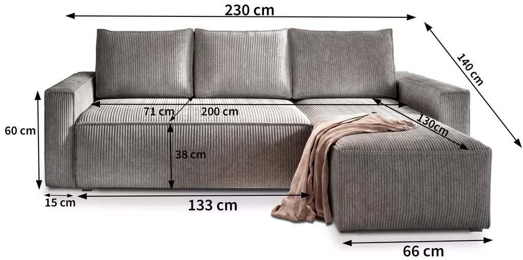 SMART COSARO krémszínű sarokkanapé,ágyazhaztó + 2 db AJÁNDÉK párnával