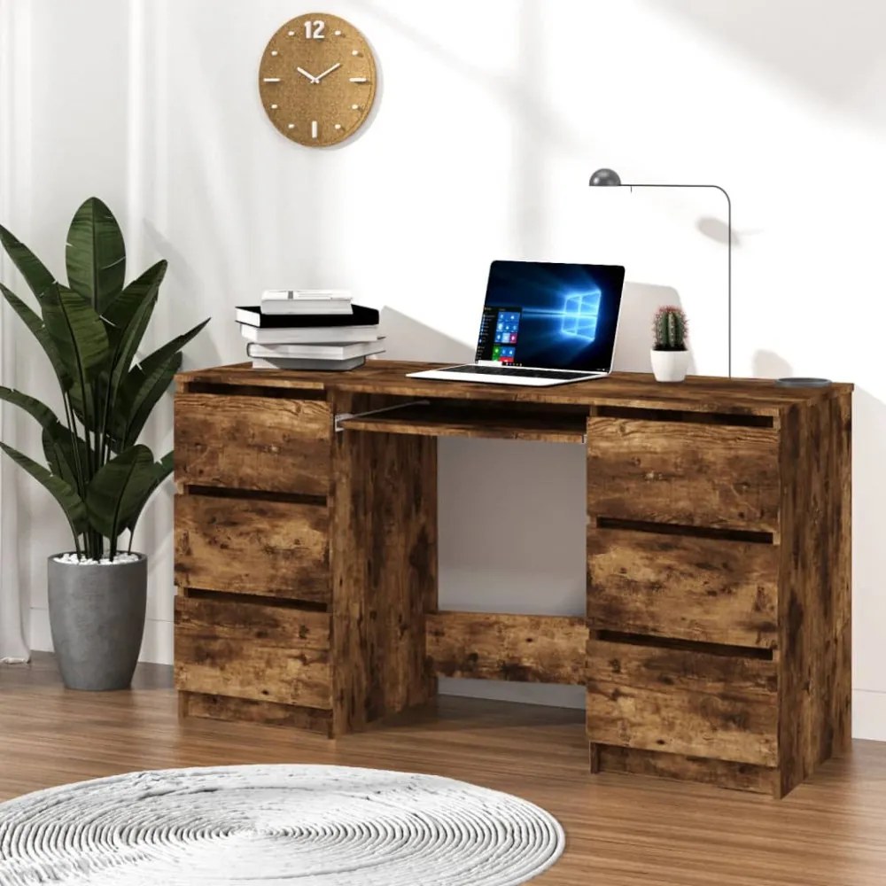 füstös tölgy színű szerelt fa íróasztal 140 x 50 x 77 cm