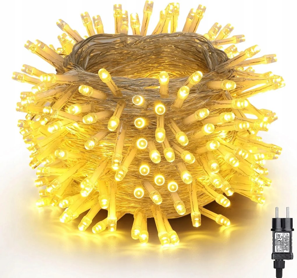 Nexvin 20m Led Fényfüzér, Vízálló IP44, Meleg Fehér, 200 Led, Időzítő