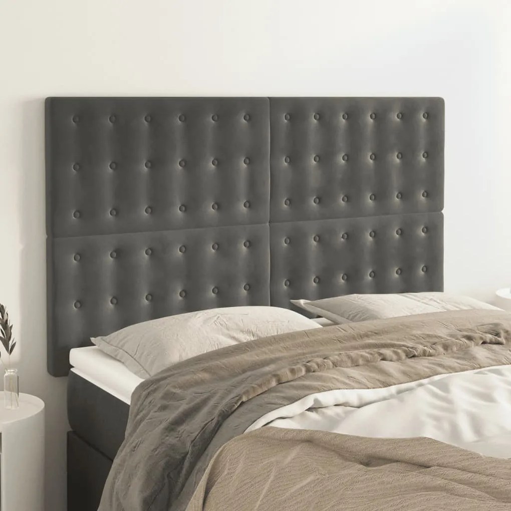 4 db sötétszürke bársony fejtámla 72 x 5 x 78/88 cm