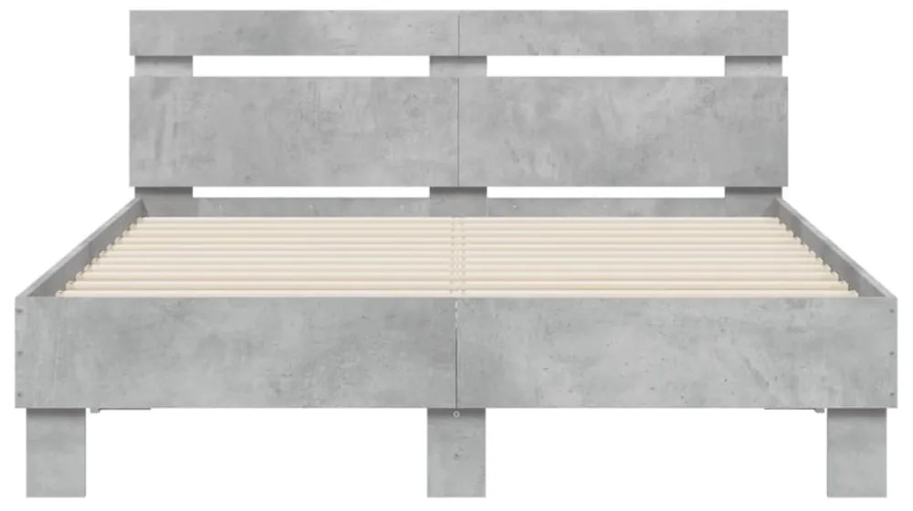 betonszürke ágykeret fejtámlával és LED-del 135x190 cm