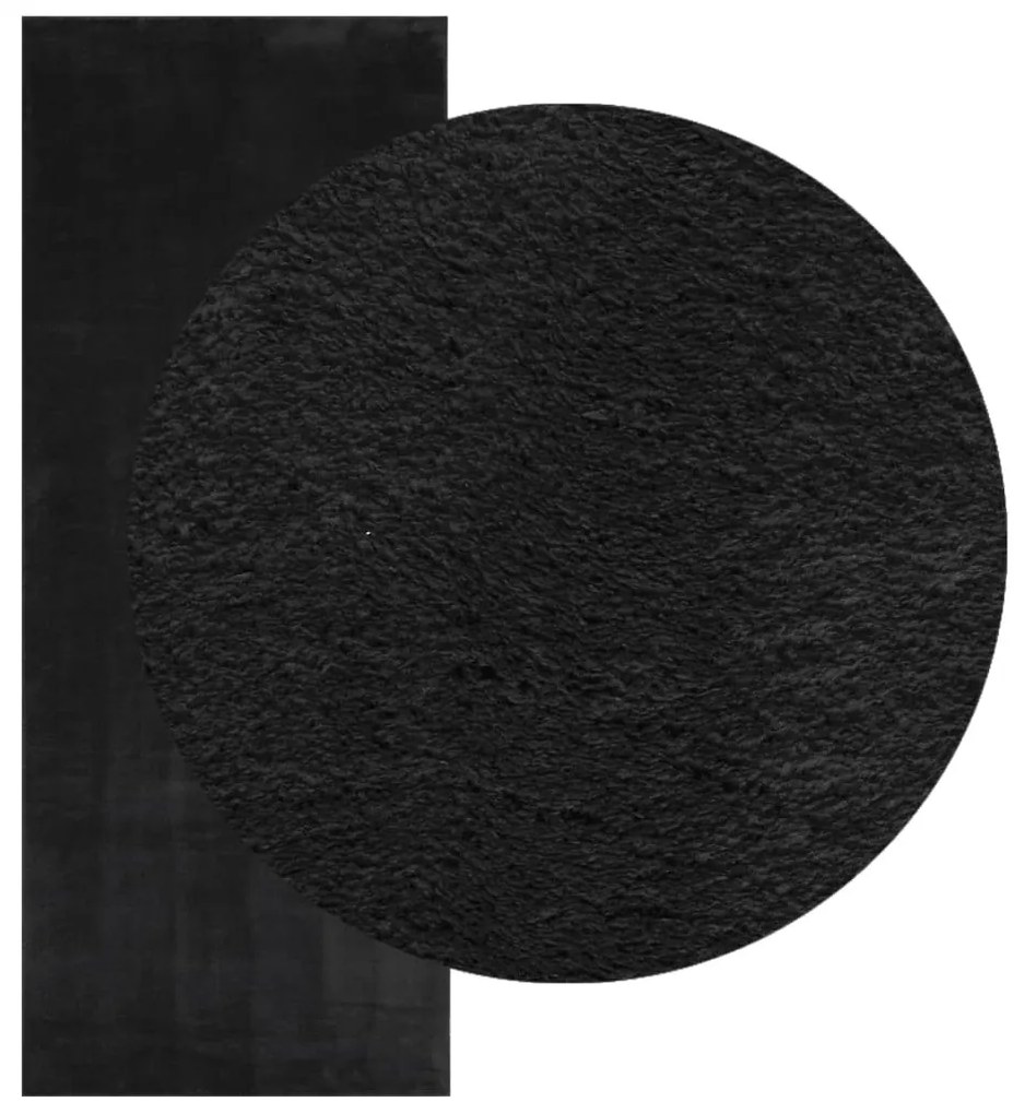 HUARTE fekete rövid szálú puha és mosható szőnyeg 80 x 200 cm
