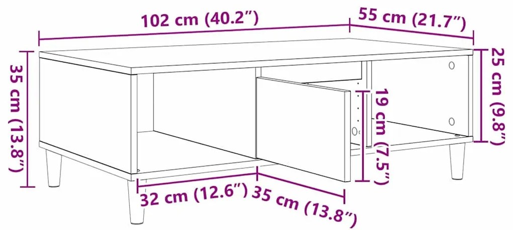 Dohányzóasztal Fehér 102 x 55 x 35 cm