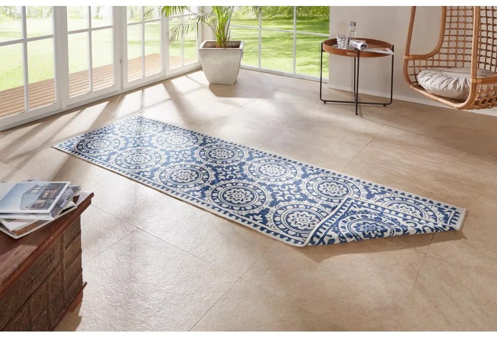 Jardin kék-krémszínű kültéri szőnyeg, 80 x 250 cm - NORTHRUGS