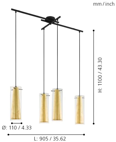 Eglo 97653 - Csillár zsinóron PINTO GOLD 4xE27/60W/230V