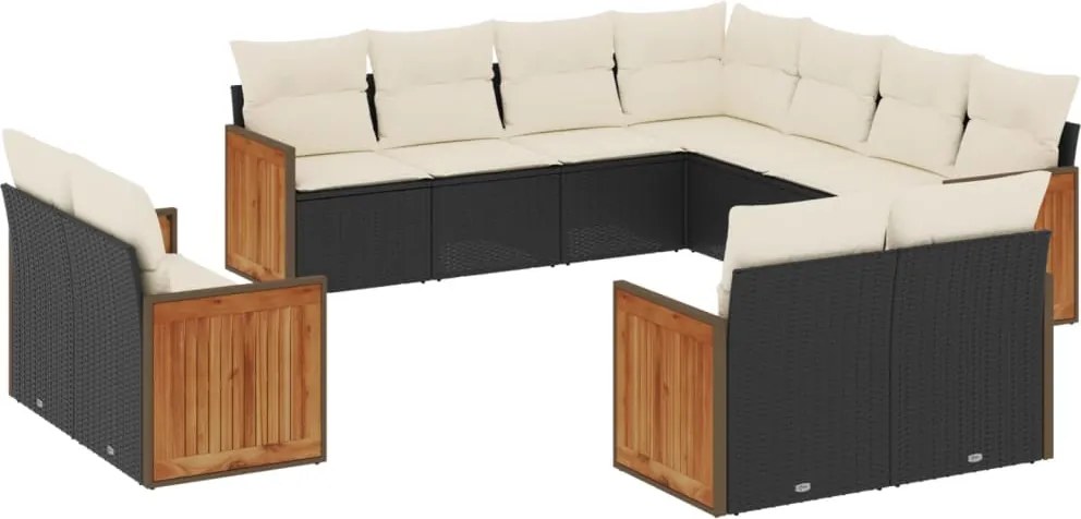 vidaXL 11 részes fekete polyrattan kerti ülőgarnitúra párnákkal