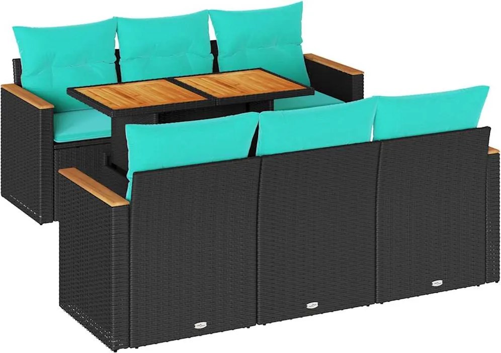 vidaXL 7 részes fekete polyrattan kerti ülőgarnitúra párnával