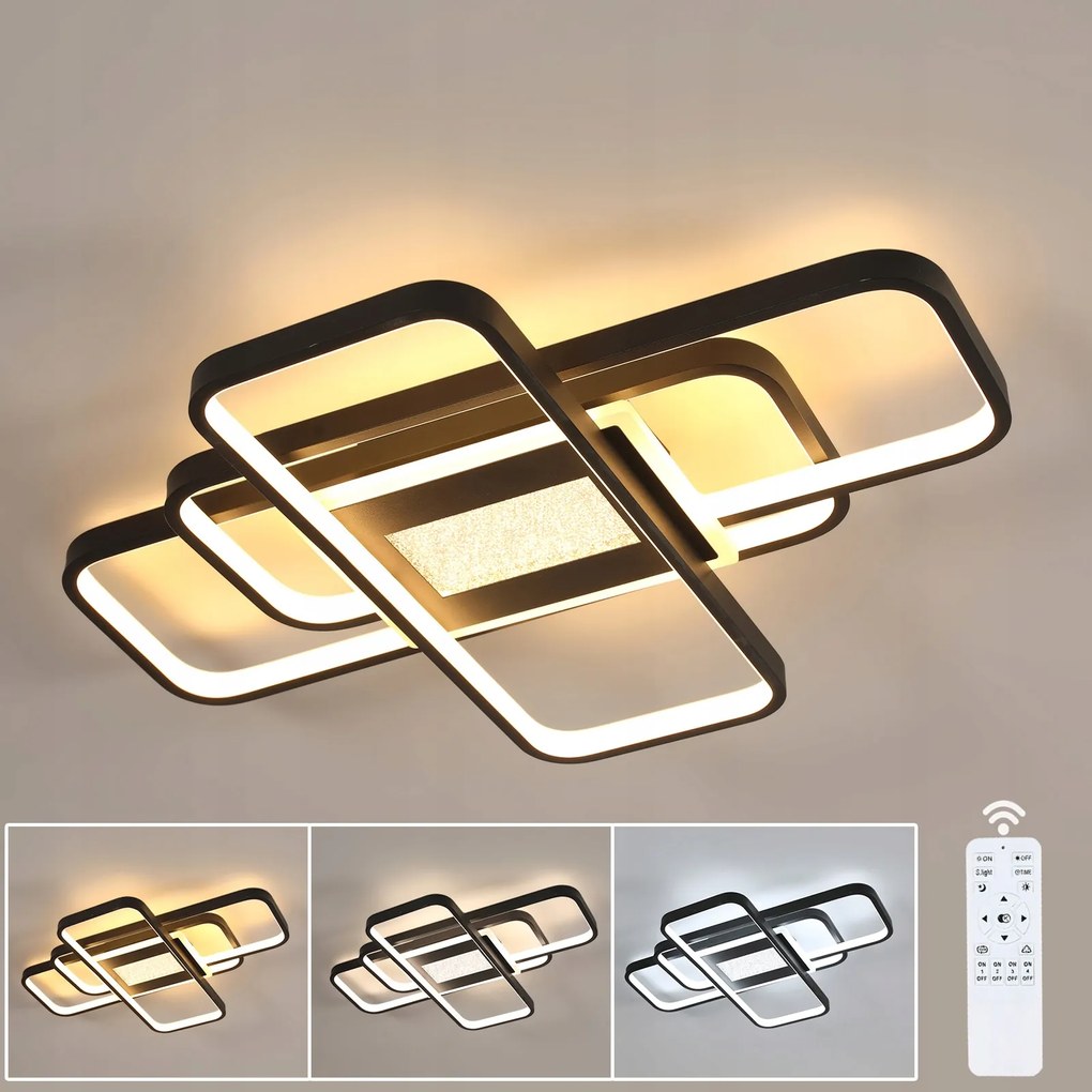 Lampa Sufitowa Led Zyrandol Czarna Kwadrat Nowoczesna Salonu Z Pilotem 44W