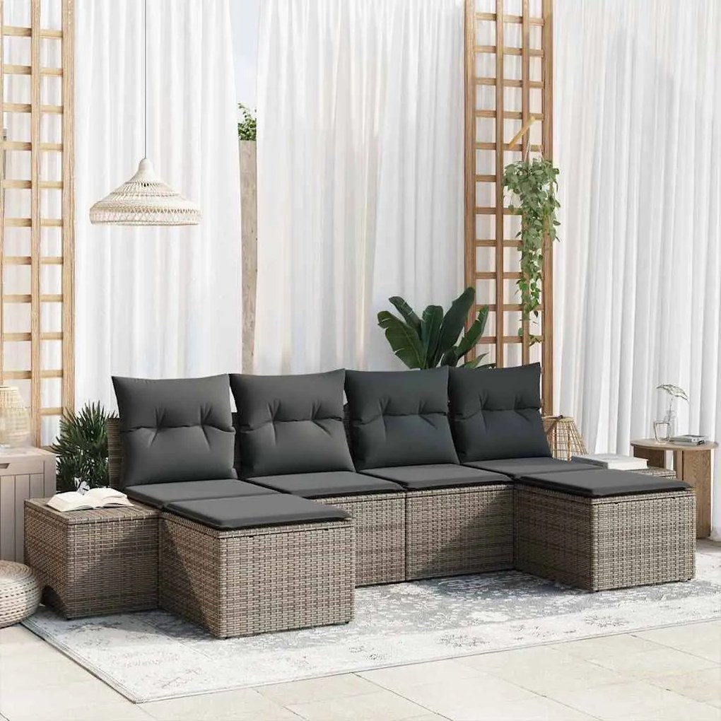 Kerti Kanapé Szett 6 pcs Szürke 184 x 62 x 85 cm Poli rattan