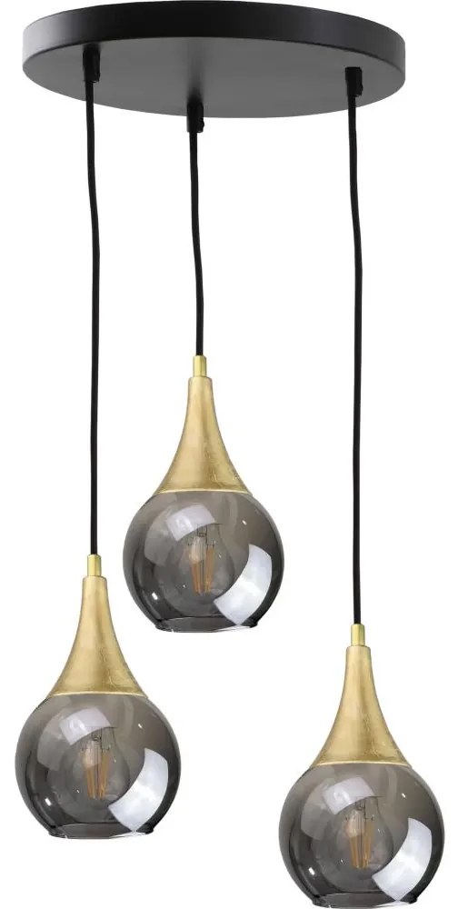 Csillár zsinóron LACRIMA SMOKY 3xE27/60W/230V á. 30 cm