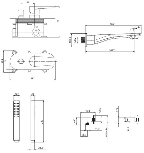 Cersanit S952-037 - MILLE fürdőkád szett falba építhető csapteleppel, króm