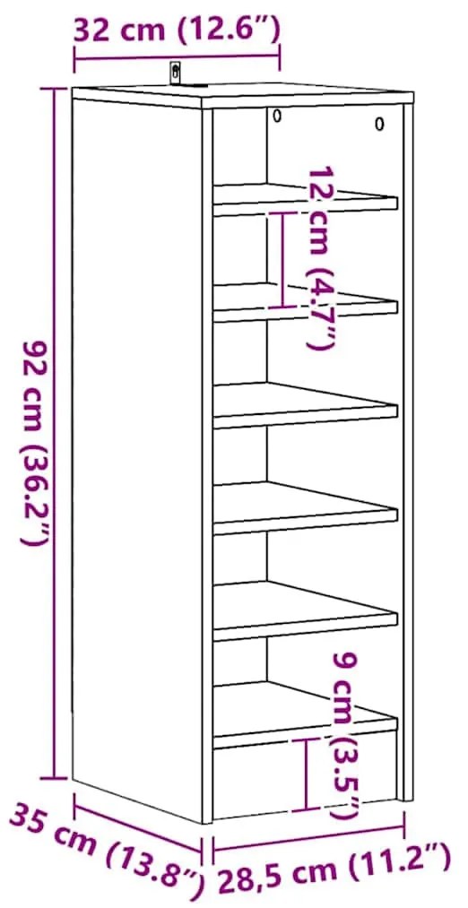 fehér szerelt fa cipősszekrény 31,5 x 35 x 90 cm