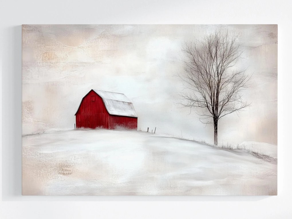 Vászonkép Canvas Kilátás Fa Piros Pajta Tél Üres 60x40