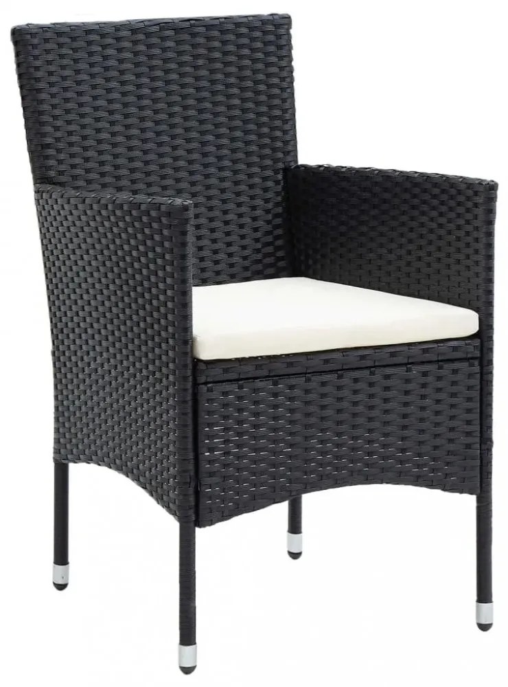 vidaXL 5 részes fekete polyrattan kerti étkezőgarnitúra párnákkal