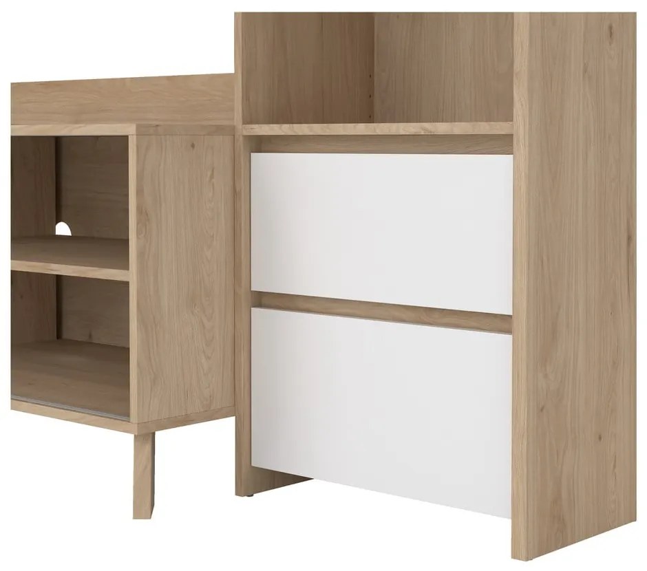 Fehér-natúr színű nappali bútor szett tölgyfa dekorral 209x183x48 cm Next – Tvilum