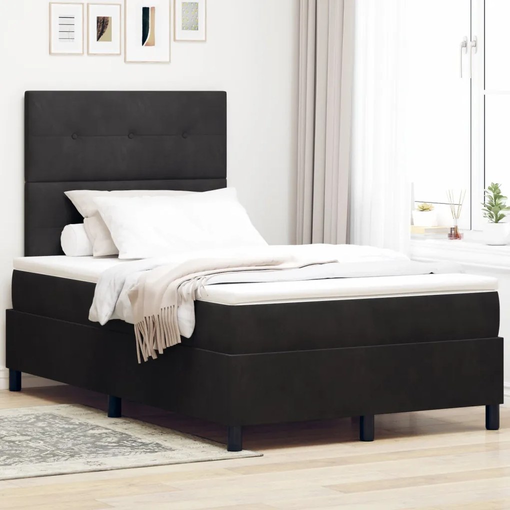 Boxspring Ágy Matraccal Fekete 120x200 cm Bársonyos