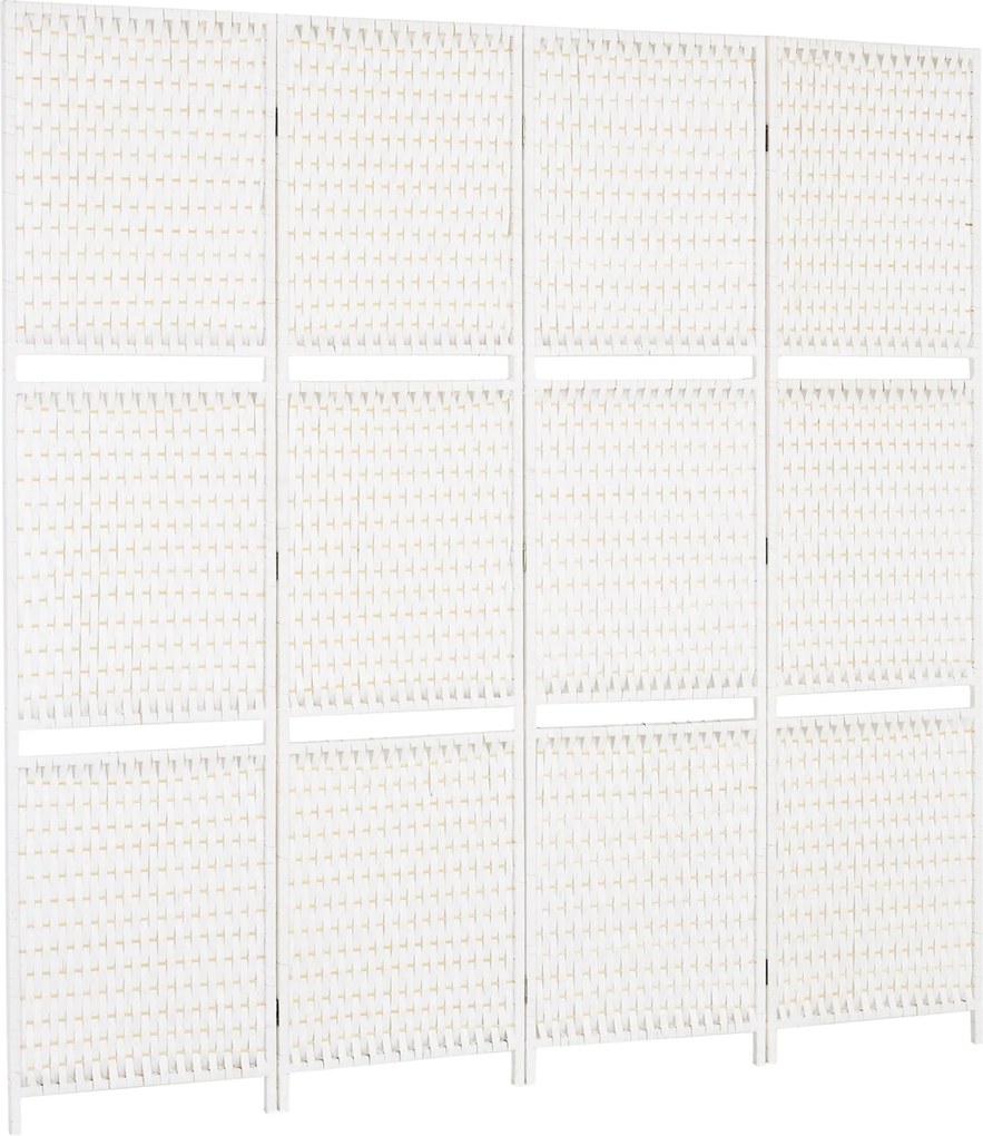 HOMCOM 4-panelos Összecsukható Szobai Elválasztó 181x180 cm Polcos Díszítő Partíció a Hálószobába, Nappaliba, Konyhába - Fehér | Aosom